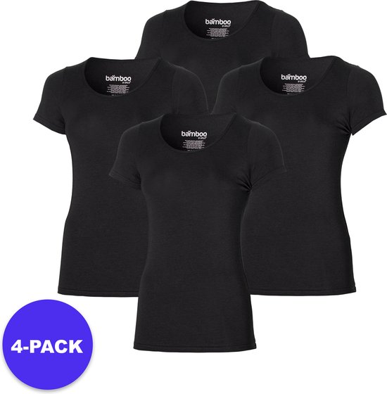 Apollo (Sports) - Bamboe T-Shirt Dames - Zwart - Maat M - 4-Pack - Voordeelpakket