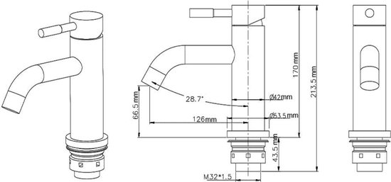 Mitigeur Lavabo Courbé Gris | Gun Metal | Bec bas