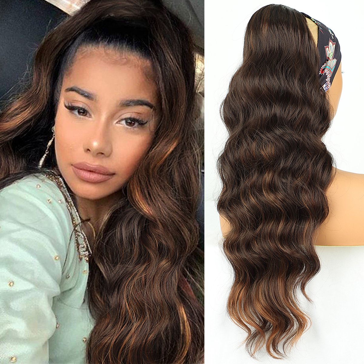 Miss Ponytails - Bodywave ponytail extentions - 24 inch - Bruin 4/30 - Hair extentions - Haarverlenging