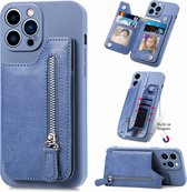 Luxe Hybride Rits Card&Cash Wallet Case + PMMA Screenprotector voor iPhone 14 Pro Max _ Blauw