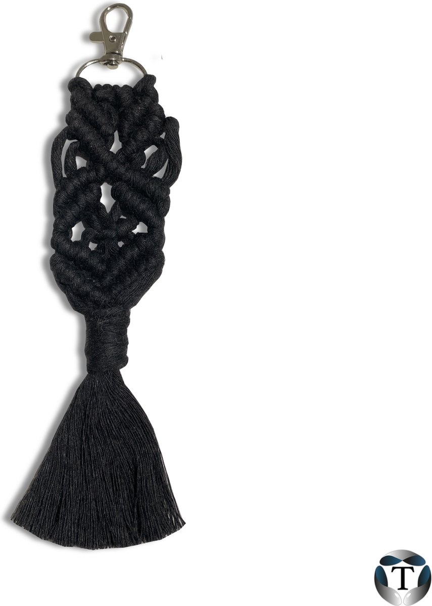 Sleutelhanger | Macramé | Zwart | Geknoopt | Sleutelhanger Macramé | Sleutelbos | Autosleutel | Tas | Hanger | Handgemaakt | 100% Katoen | Cadeau Idee | Diverse Kleuren | TheOldOmen |