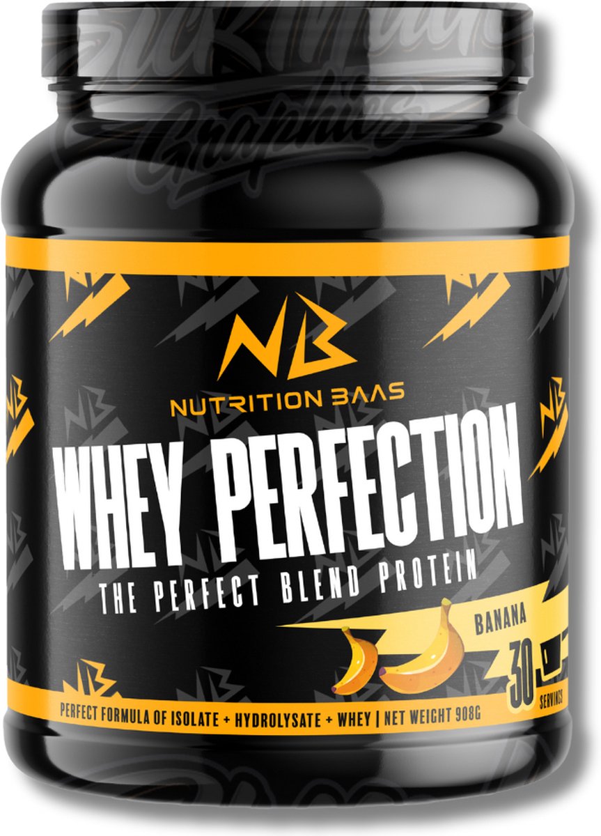 Nutrition Baas - Whey Perfection - Proteine Poeder - Whey Protein - Eiwitshake - Banaan - 30 Shakes - 908G