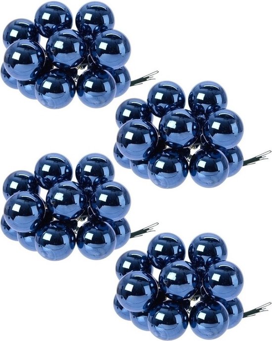 40x Mini glazen kerstballen kerststekers/instekertjes donkerblauw 2 cm - Donkerblauwe kerststukjes kerstversieringen glas