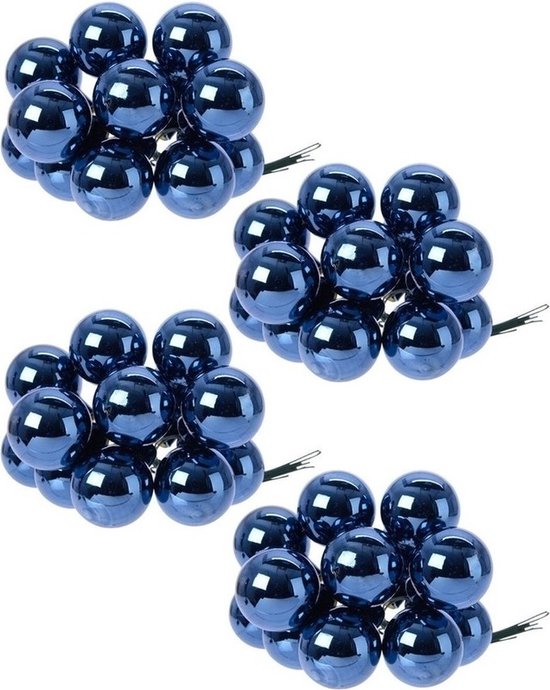 Foto: 40x mini glazen kerstballen kerststekers instekertjes donkerblauw 2 cm donkerblauwe kerststukjes kerstversieringen glas