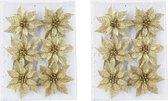 12x stuks decoratie bloemen rozen goud glitter op ijzerdraad 8 cm - Decoratiebloemen/kerstboomversiering/kerstversiering