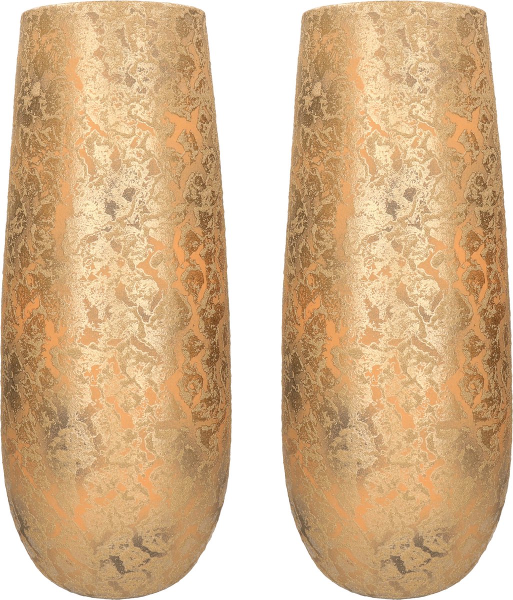 Mica Decorations Vaas - 2x - keramiek - flakes - goud - D21 x H55 cm Goudkleurig