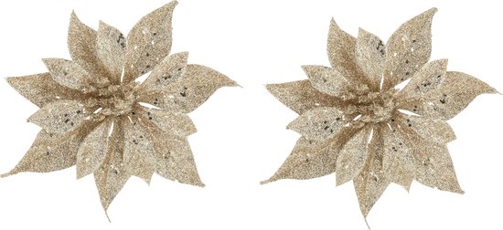 12 Stuks Kerst Glitter Kerstster Bloemen - Kunstmatige Poinsettia Met Clips En Stelen Voor Kerstboom Decoratie