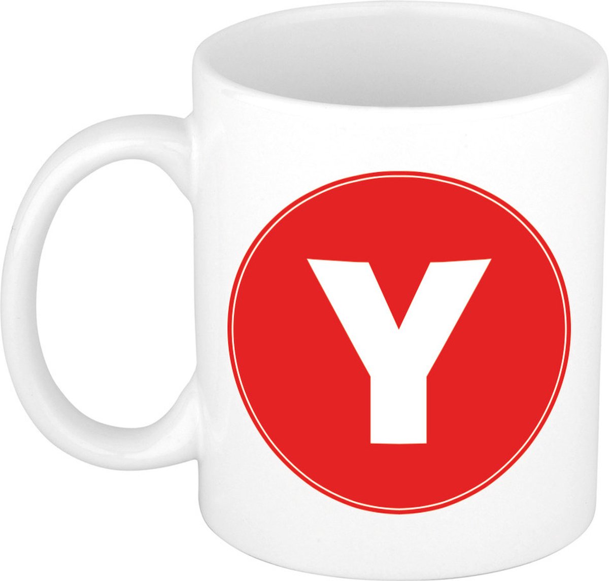 Koffie mok met de letter Y - beker - rood - eerste letter van een voornaam - wit - 300 ml