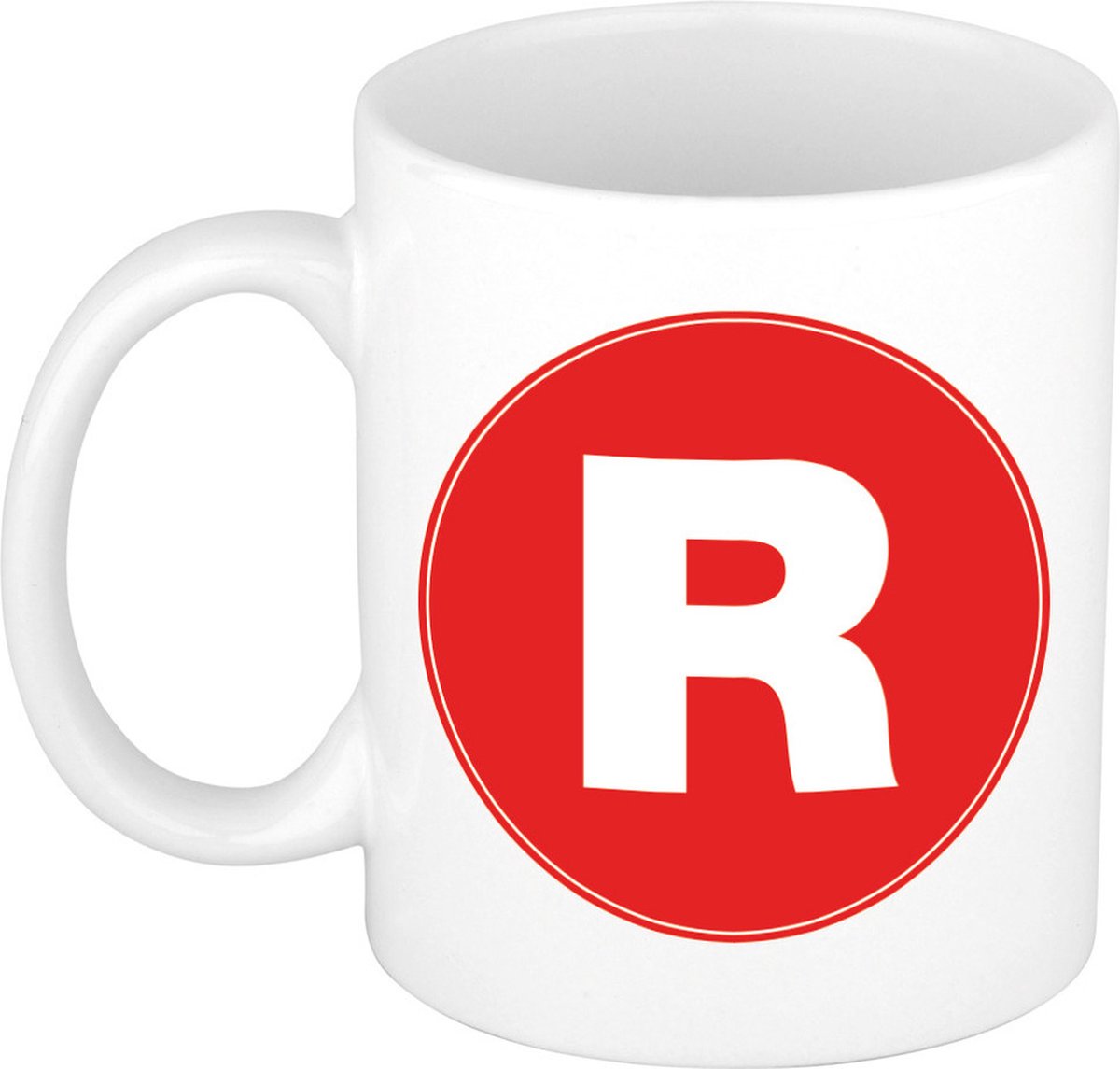Koffie mok met de letter R - beker - rood - eerste letter van een voornaam - wit - 300 ml