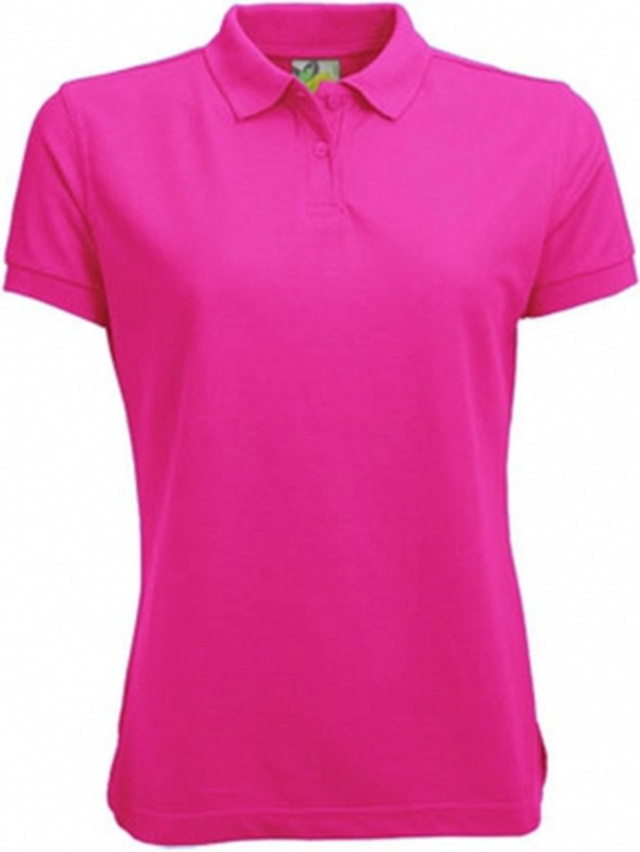 Lemon & Soda Dames basic poloshirt - fuchsia roze - korte mouw - getailleerd - katoen 38