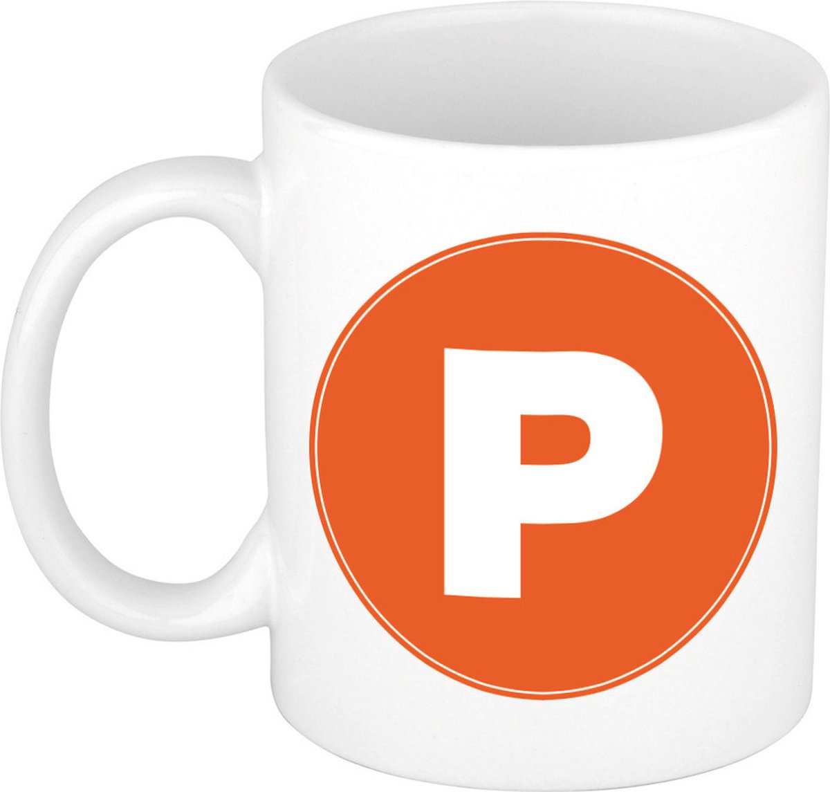Koffie mok met de letter P - beker - oranje - eerste letter van een voornaam - wit - 300 ml