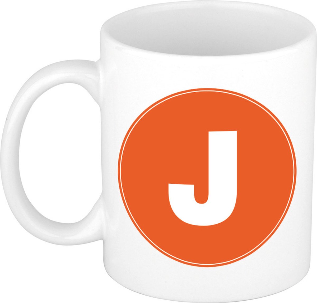 Koffie mok met de letter J - beker - oranje - eerste letter van een voornaam - wit - 300 ml