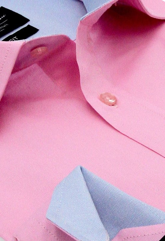 Heren Overhemd - Slim Fit - Circle Dots Contrastbeleg - Roze - Maat M