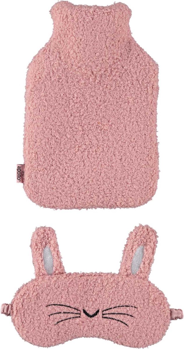Goedkoopste Apollo - Warmwaterkruik - Teddy print met oogmasker - Rose - Kruik met hoes - Kruik baby - Kruikenzak - Kruik hoes