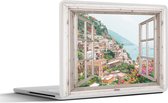 Laptop sticker - 14 inch - Doorkijk - Italië - Bloemen - Zee - Kust - Stad - Bergen - 32x5x23x5cm - Laptopstickers - Laptop skin - Cover