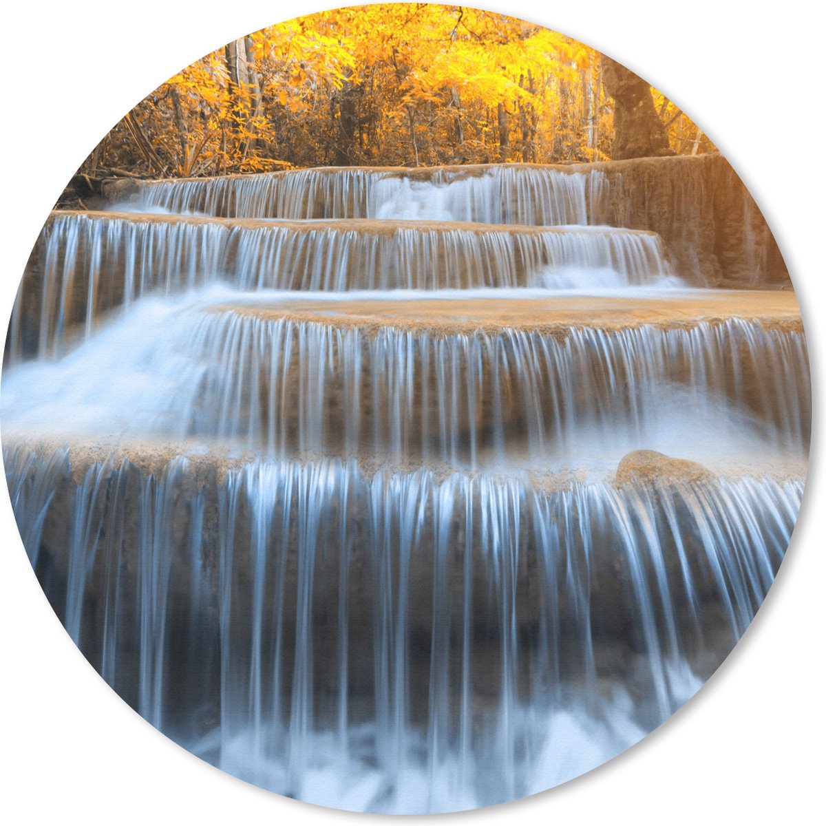 Muismat rond 30x30 cm - Mousepad Waterval - Natuur - Bomen - Herfst - Landschap - Ronde muismatten