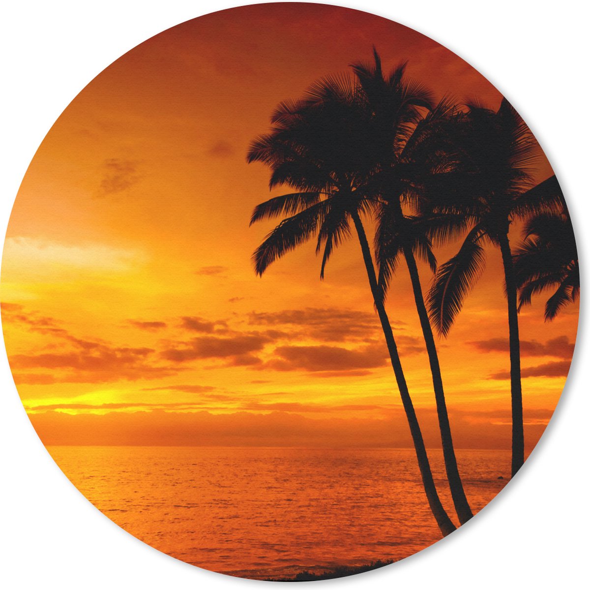 Muismat rond 40x40 cm - Mousepad Palmboom - Zonsondergang - Tropisch - Oranje - Zee - Ronde muismatten