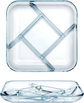 Assiette en verre, assiettes de portion adulte, assiettes de contrôle de portion de perte de poids (25 x 3 cm Square Divided Plate-XF)