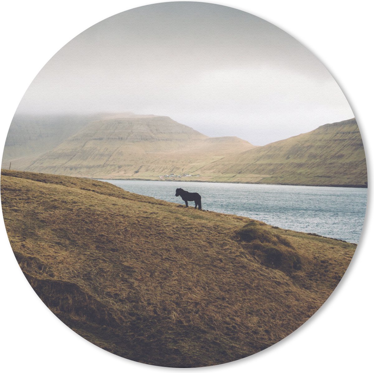 Muismat rond 40x40 cm - Mousepad Paard - Berg - Landschap - Ronde muismatten