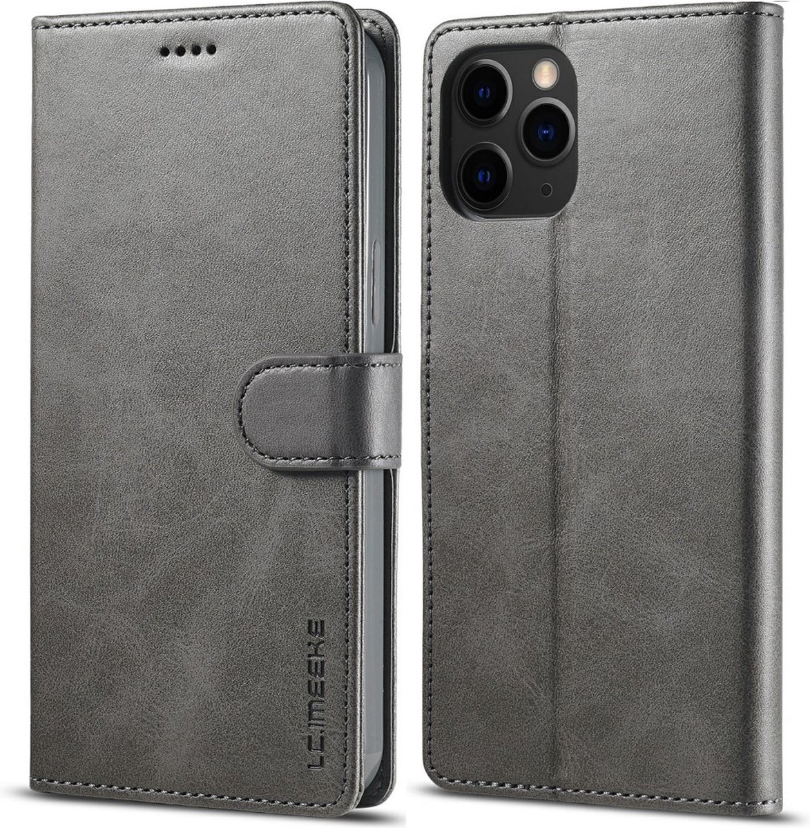 LC.IMEEKE Hoesje - Geschikt voor iPhone 13 Pro Max Hoesje - LC.IMEEKE Luxe Book Case - Grijs