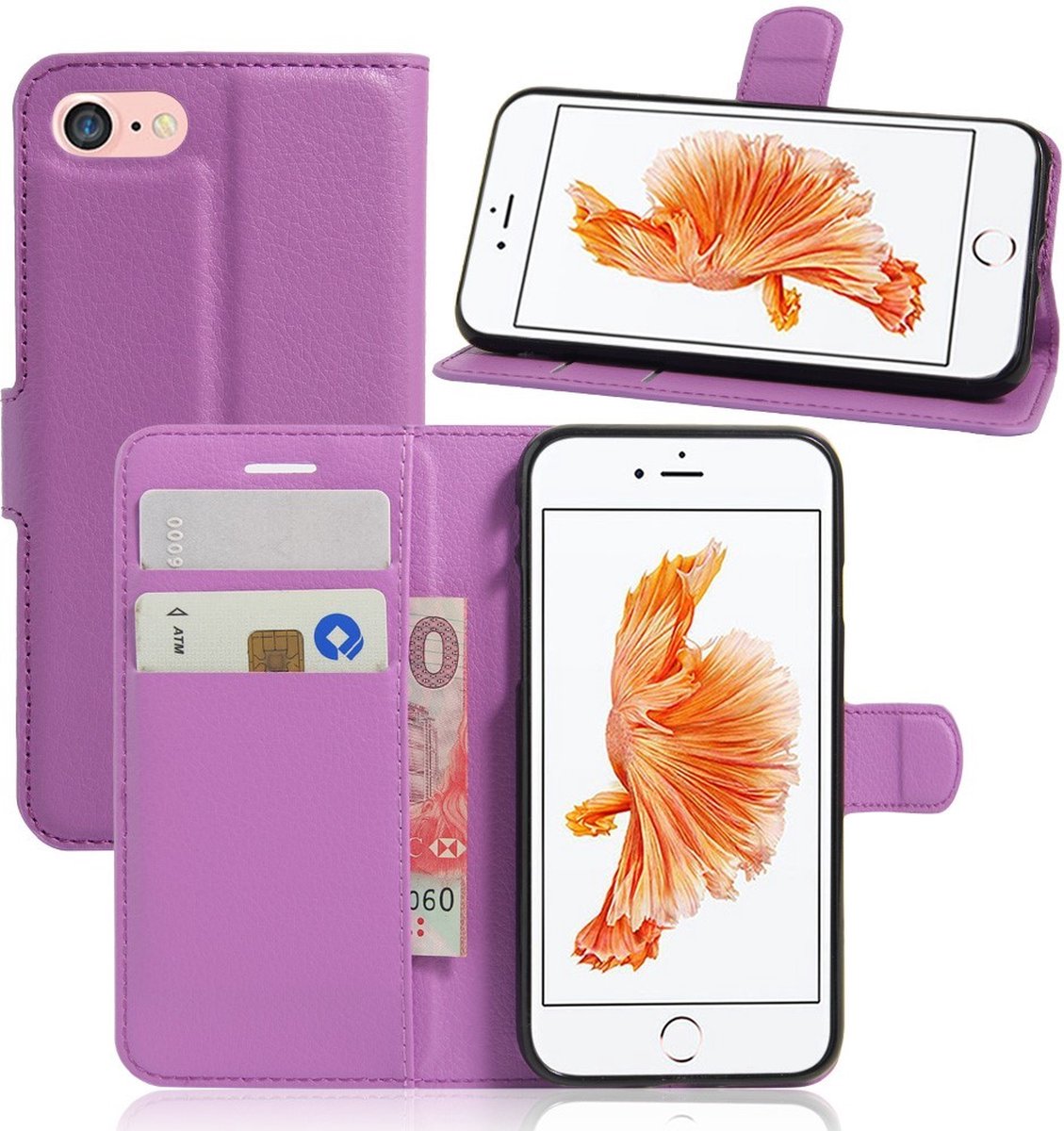 Hoesje - Geschikt voor iPhone SE (2022/2020), iPhone 8 / 7 Hoesje - Book Case - Paars