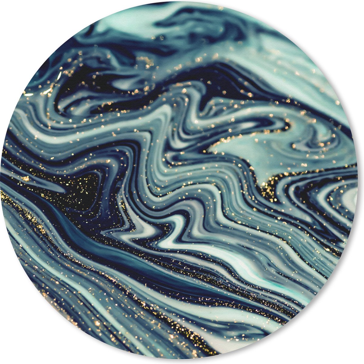 Muismat rond 50x50 cm - Mousepad Marmer - Goud - Blauw - Glitter - Marmer printlook - Abstract - Ronde muismatten