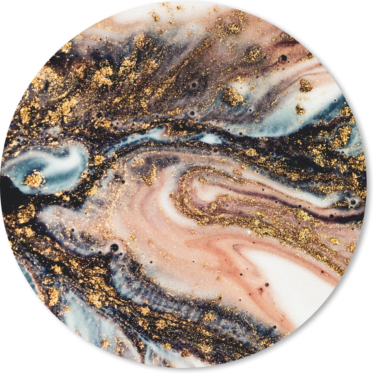 Muismat rond 40x40 cm - Mousepad Marmerlook - Goud - Zwart - Glitter - Chic - Ronde muismatten