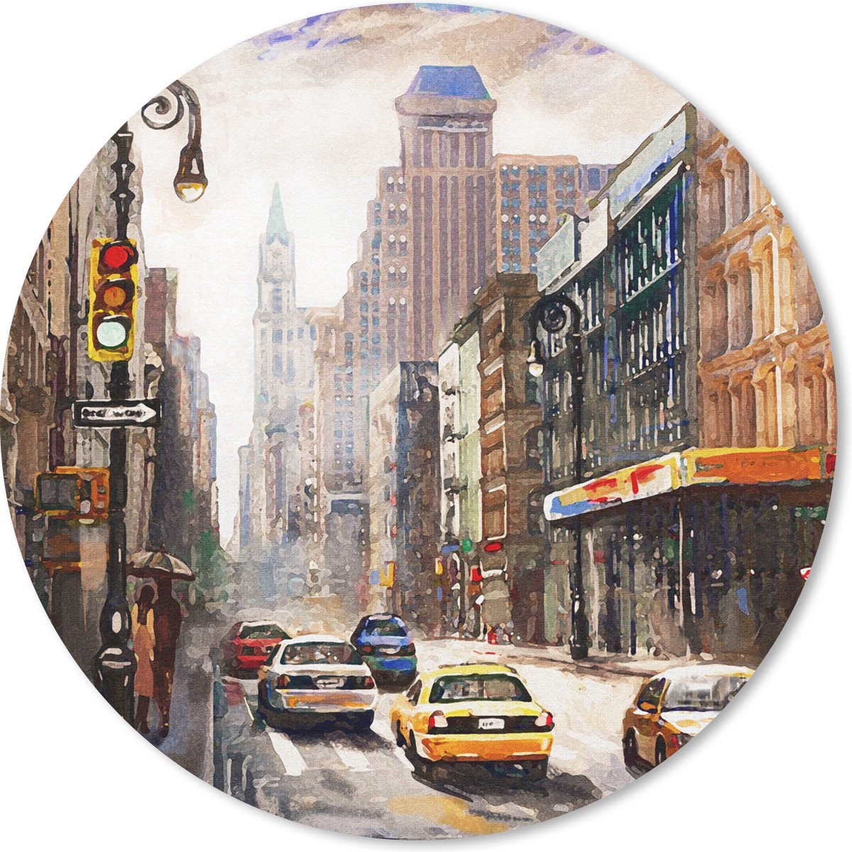 Muismat rond 30x30 cm - Mousepad Schilderij - Stad - Auto - Olieverf - Ronde muismatten