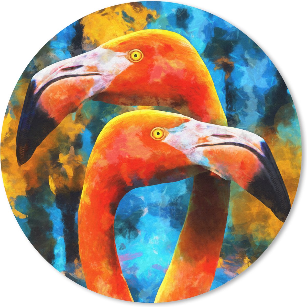 Muismat rond 40x40 cm - Mousepad Schilderij - Olieverf - Flamingo - Ronde muismatten