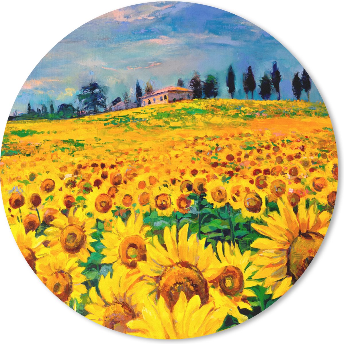 Muismat rond 40x40 cm - Mousepad Olieverf - Schilderij - Bloemen - Zonnebloem - Ronde muismatten