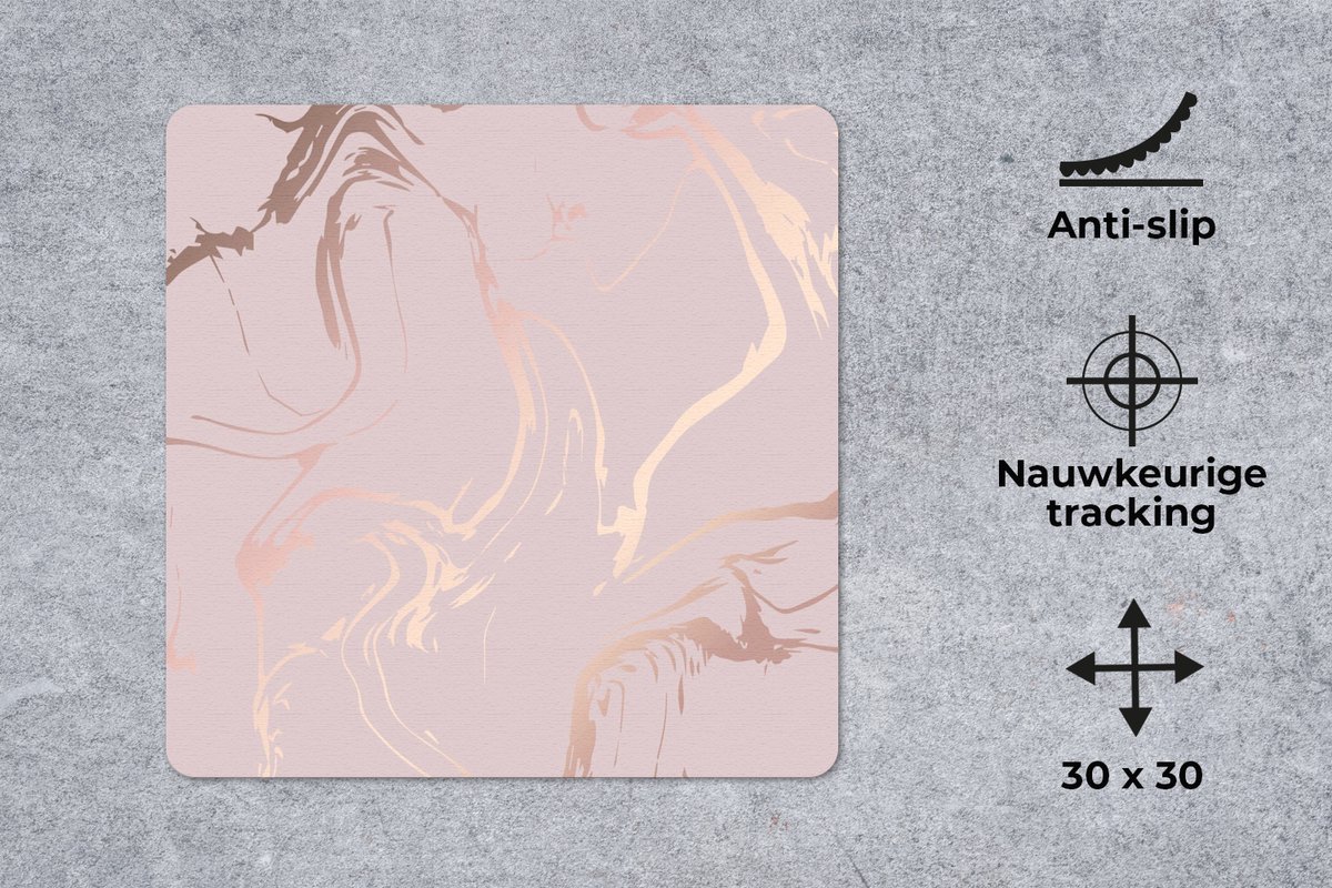 Muismat 30x30 cm - Mousepad Marmer - Roségoud - Lijn - Muismatten