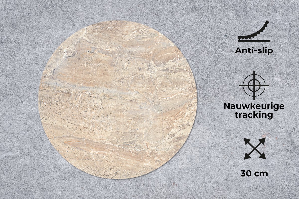 Muismat rond 30x30 cm - Mousepad Marmer - Kalk - Zand - Textuur - Ronde muismatten