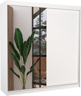 Armoire - Della - Miroir - 2 portes coulissantes - Planches - Tringle à vêtements - 200 cm