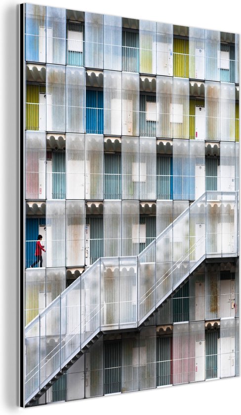 Wanddecoratie Metaal - Aluminium Schilderij Industrieel - Deuren - Appartementen - Trappen - Kleurrijk - 60x80 cm - Dibond - Foto op aluminium - Industriële muurdecoratie - Voor de woonkamer/slaapkamer