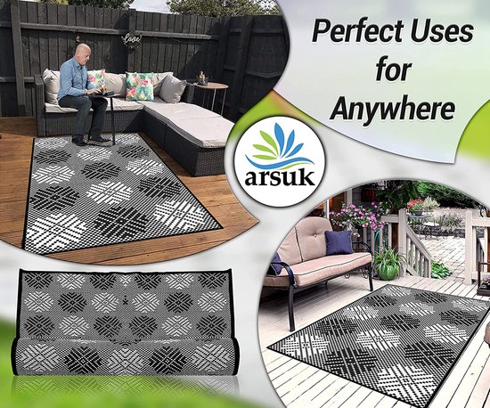 Tapis Extérieur Paille Plastique 150x100cm - Réversible Blanc/Vert - Pour Jardin, Plage, Camping