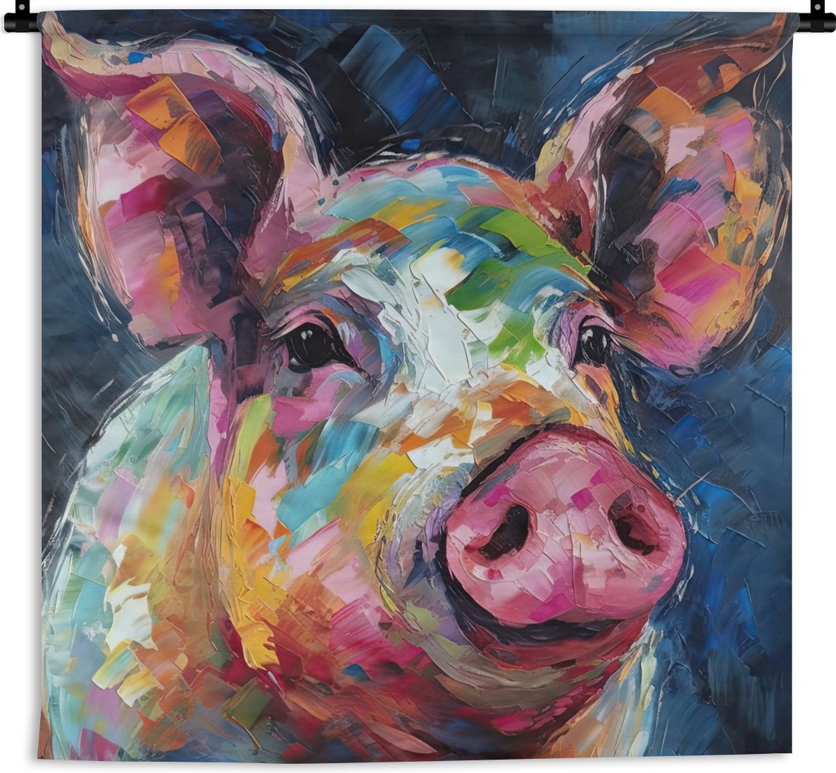Wandkleed - Wanddoek - Varken - Olieverf - Dieren - Kunst - 150x150 cm - Wandtapijt