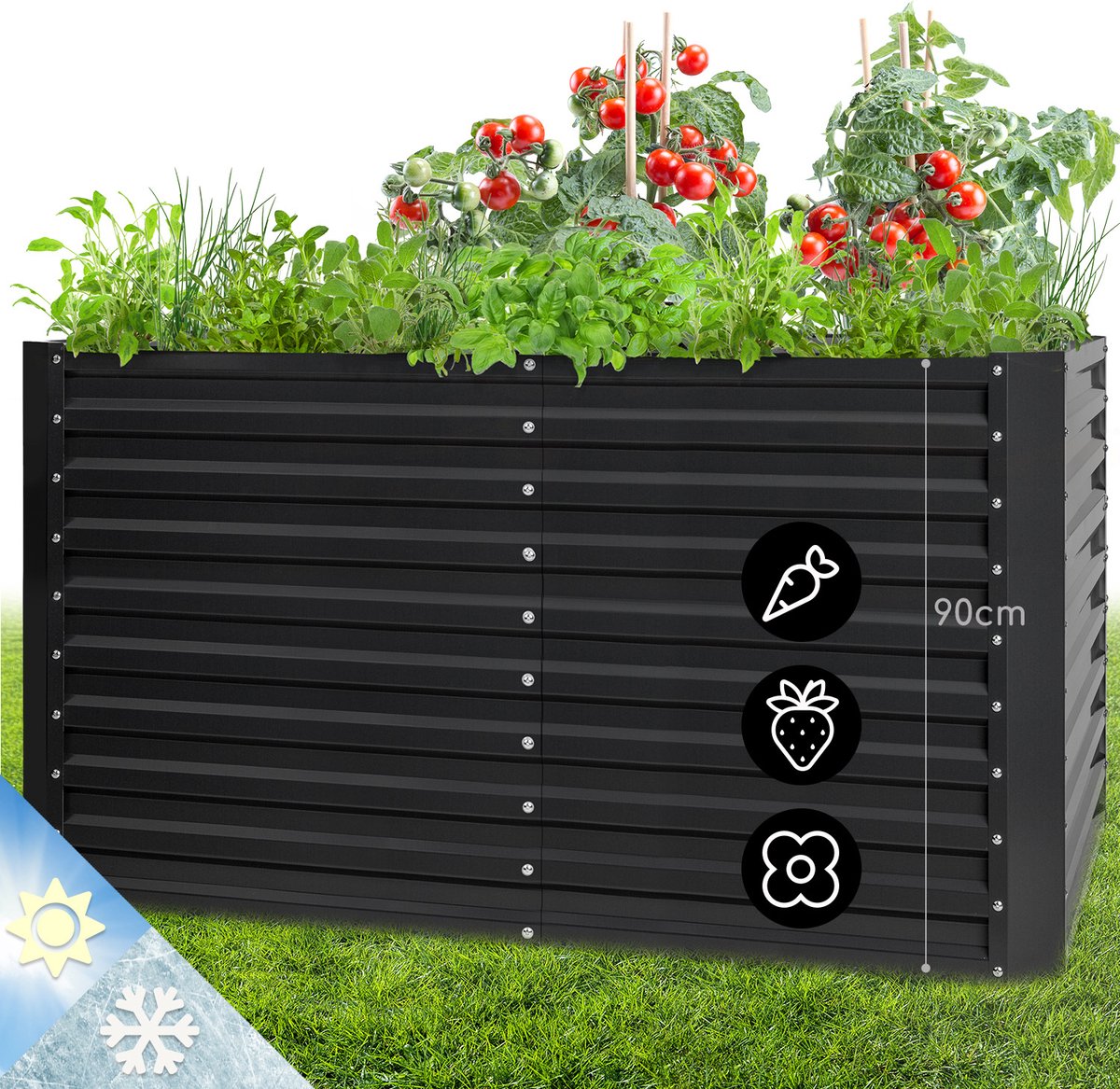 Blumfeldt Plantenbak metalen verhoogd bed, Weerbestendig plaatstalen verhoogd bed voor balkon & tuin, Roestvrij stalen verhoogd bed, Vrijstaande verhoogde bedden 180x60x90 cm, 970L groot voor bloemen, fruit, groenten - Kweekbak - 1800L - voor Tuin