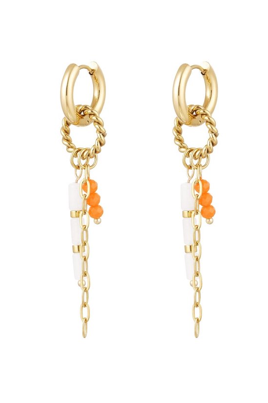 Oorbellen Luxury Chain Oranje - Stainless Steel - Goudkleurig