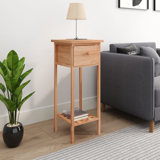 Table d'appoint The Living Store - Noyer Massief - Avec fonction de rangement - Robuste et stable - Largement applicable - Attention - montage mural requis