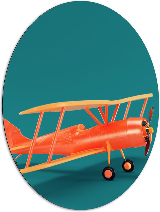 Dibond Ovaal - Zijaanzicht van Oranje Zweefvliegtuig tegen Blauwe Achtergrond - 81x108 cm Foto op Ovaal (Met Ophangsysteem)
