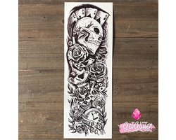 GetGlitterBaby® - Tattoo Sleeve / Tijdelijke Henna Plak Tattoos / Nep Tatoeage voor Volwassenen / Fake Temporary Tattoo - Doodshoofd / Skull / Doodskop