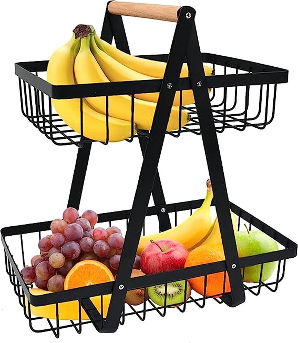 Juliyeh Fruitmand met 2 niveaus, fruitschaalhouder, broodmand, groenterek, afneembare fruithouder voor fruit, groenten, snacks in huis, keukenkantoor, met schroevendraaier