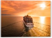 Acrylglas - Wegvarend Cruiseschip naar de Zon bij de Horizon - 40x30 cm Foto op Acrylglas (Wanddecoratie op Acrylaat)