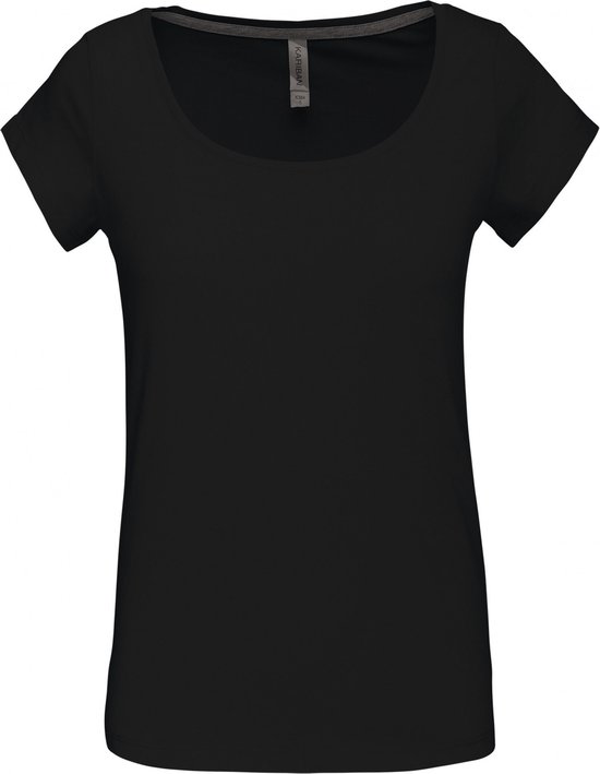 T-shirt Femme XXL Kariban Col Bateau Manches Courtes Noir 90% Katoen, 10% Viscose