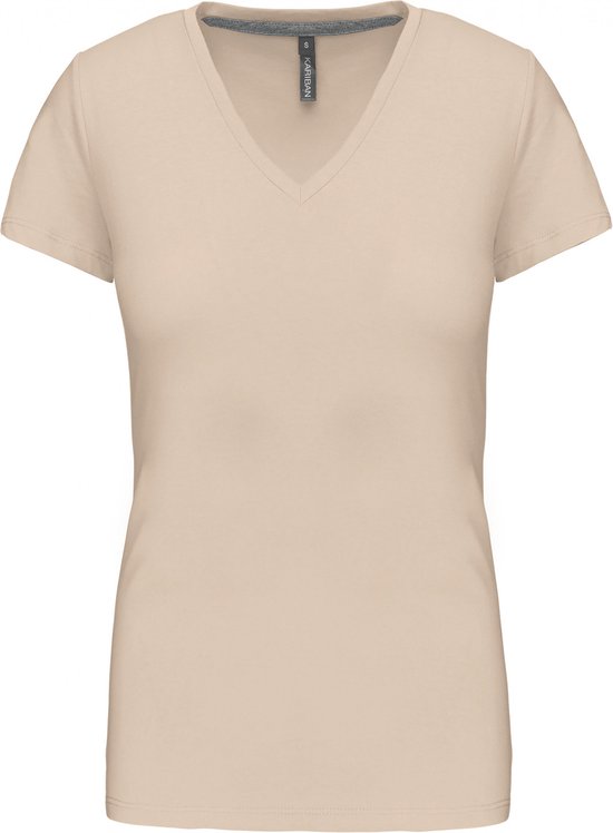 T-shirt Vrouwen Kariban V-hals Korte mouw Light Sand Katoen