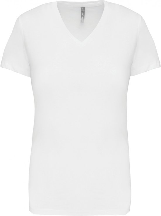 T-shirt Dames S Kariban V-hals Korte mouw White 100% Katoen