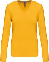 T-shirt Dames M Kariban V-hals Lange mouw Yellow 100% Katoen