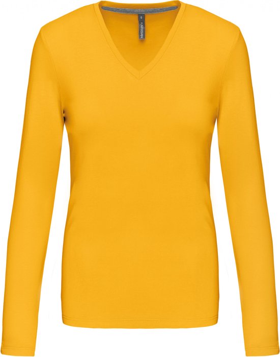 T-shirt Vrouwen Kariban V-hals Lange mouw Yellow Katoen