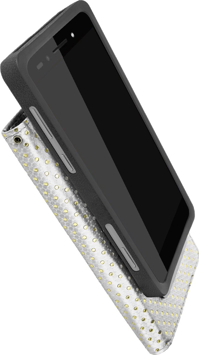 Avizar Foliohoes Universele portemonnee met gouden stippen voor 5,5 smartphone, Zilver