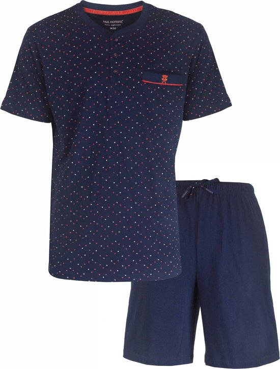 Paul Hopkins Heren Shortama - Pyjama Set - 100% Katoen - Donker Blauw - Maat S